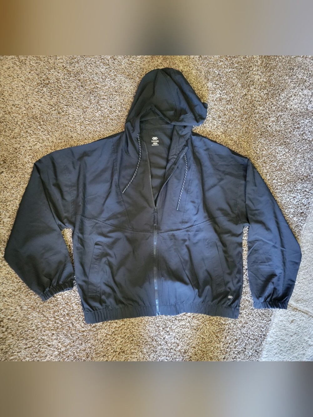 Black Hooded Zip Track Jacket Lightweight Womens Med.